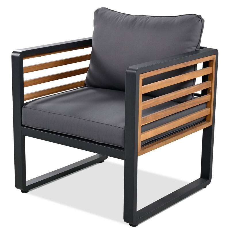 5-Person Outdoor Conversation Set with Removable Cushions and Stylish Metal Frame and Acacia Wood