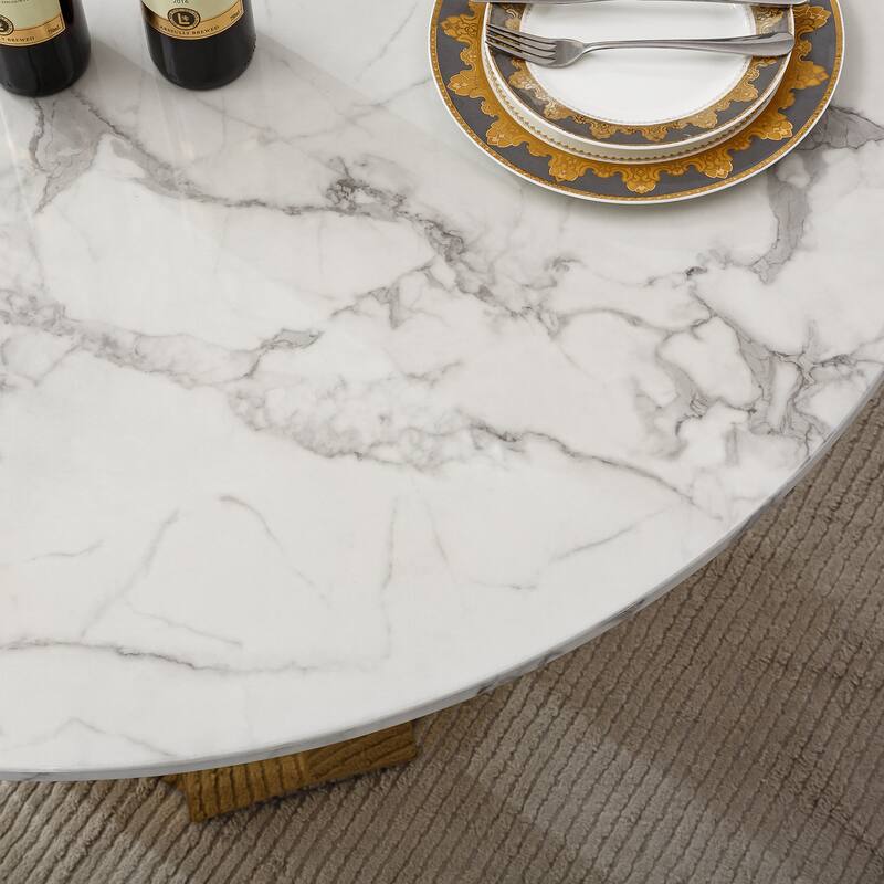 47" Round Dining Table with Faux Marble Tabletop and Stainless Steel Base - Gold+White
