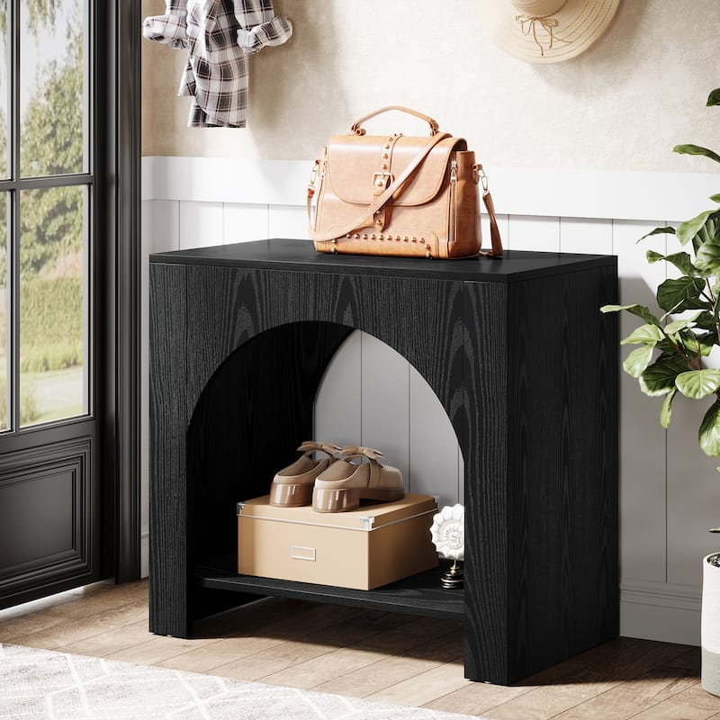 Farmhouse Side Table with Storage, Large Wooden Pedestal End Table