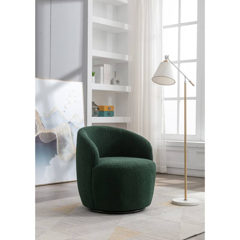 Teddy Fabric Swivel Barrel Chair with 360° Rotation & Metal Base