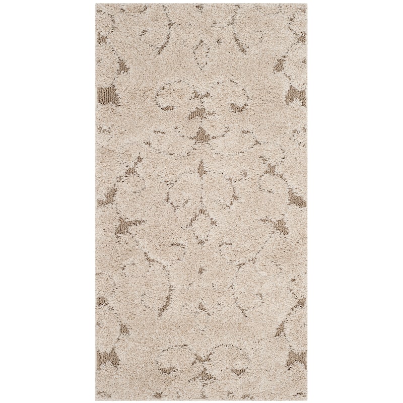 SAFAVIEH Florida Shag Tjabbe Scroll Area 1.2-inch Thick Rug - 2'3" x 5' - Cream/Beige