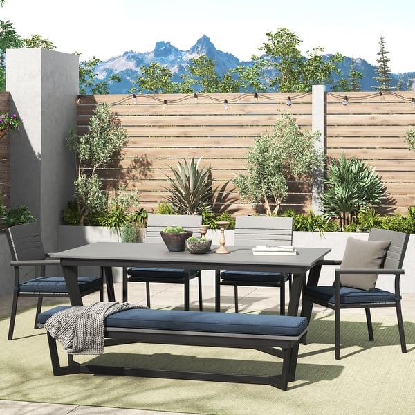 slide 2 of 32, Corvus Orville 6-piece Aluminum Outdoor Dining Set with WPC Table Top