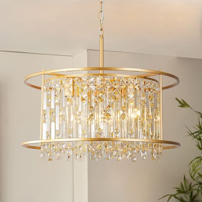 5-Light Glam Gold Chandelier with Drum Metal Frame and Crystal Accents - 23.2 in. W x 20.5 in. H