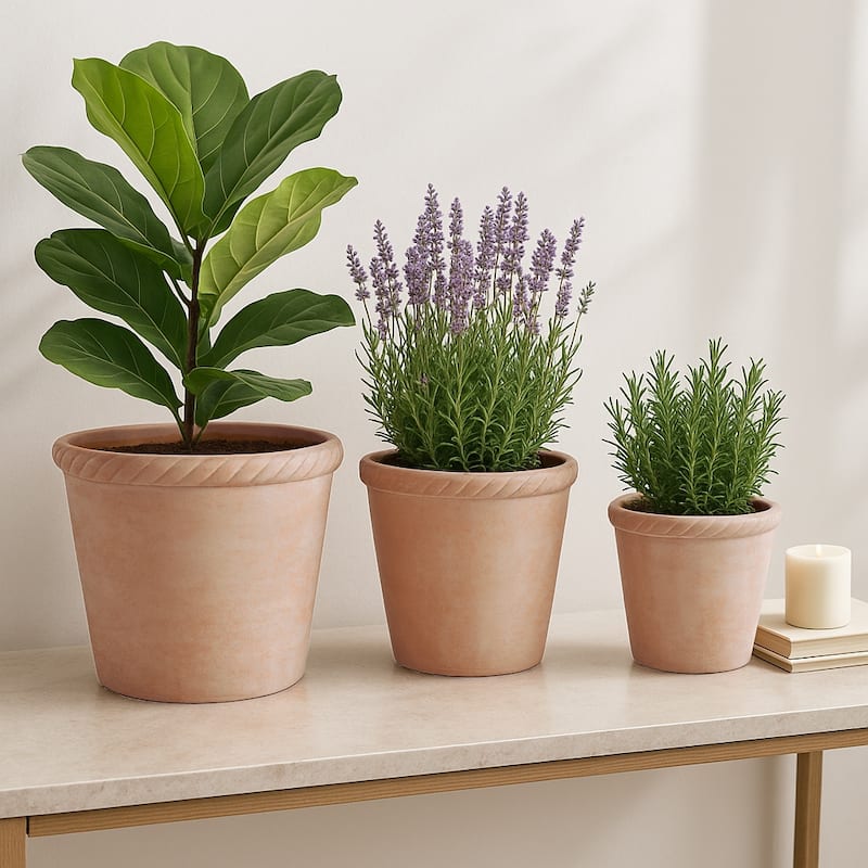 Pottery Clay Planter Modern Decorative Versatile Design (Set of 3) - 15" x 15" x 15"