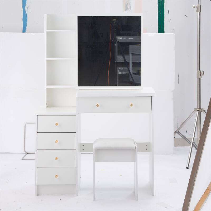 37" Large Space Vanity Set with Sliding Mirror and Storage - White