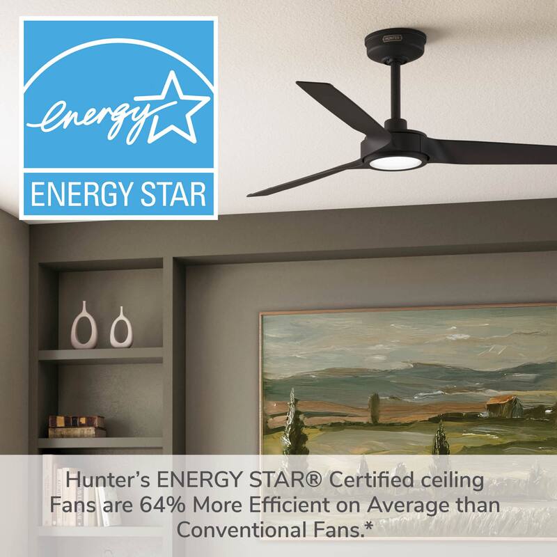 Hunter ZenTech Indoor / Outdoor 3-Blade Smart Ceiling Fan w/ LED Light and Handheld Remote - Modern & Contemporary.