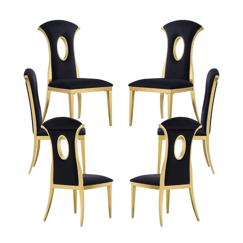 Luxury Black Velvet Dining Chairs with Polished Gold Legs - Set of 6