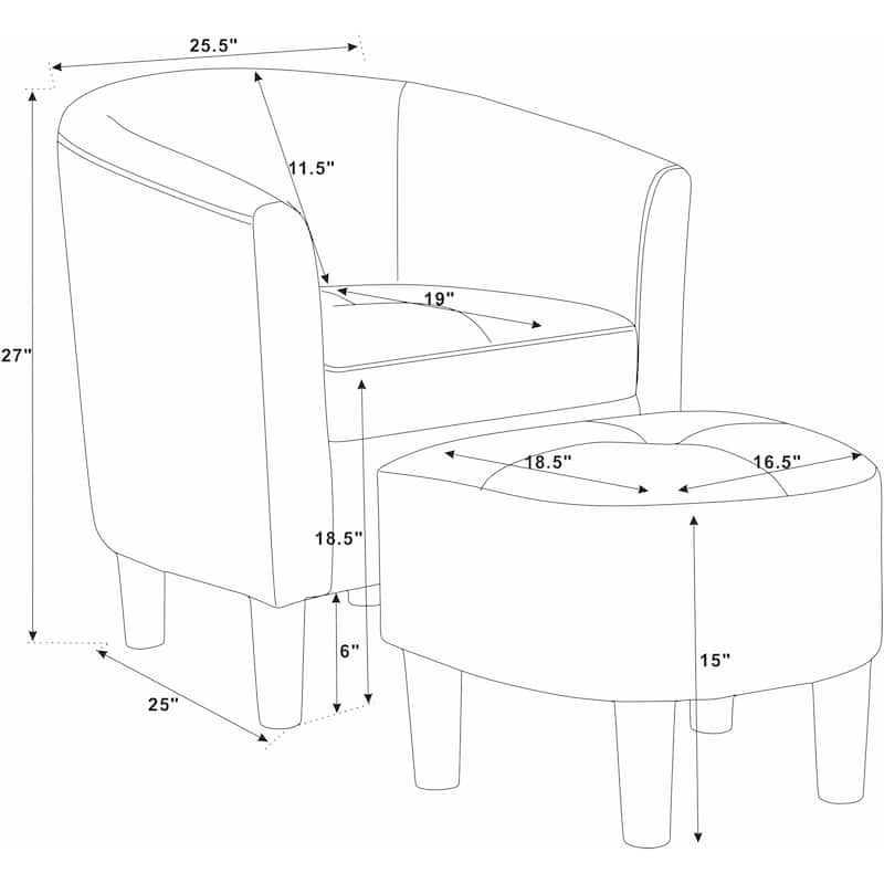 PU Leather Classic Barrel Chair with Ottoman,a kiln-dried solid and engineered wood frame that rests on plastic legs