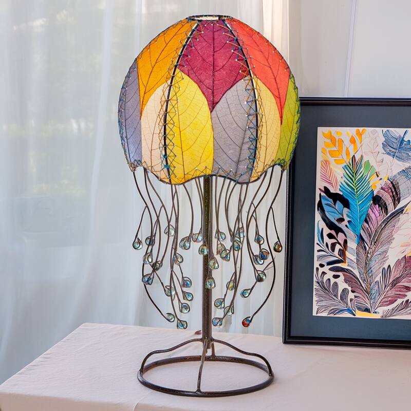 Eangee Handmade Jellyfish Table Lamp, Cocoa Leaves Shade, 10 x 10 x 24 in. - 10 x 10 x 24