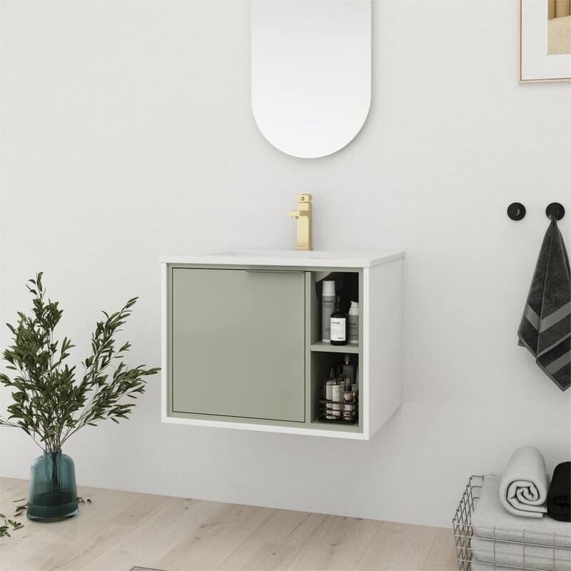 Bathroom Vanity With Sink In 24/30 Inch, Floating Bathroom Vanity With Soft Close Door