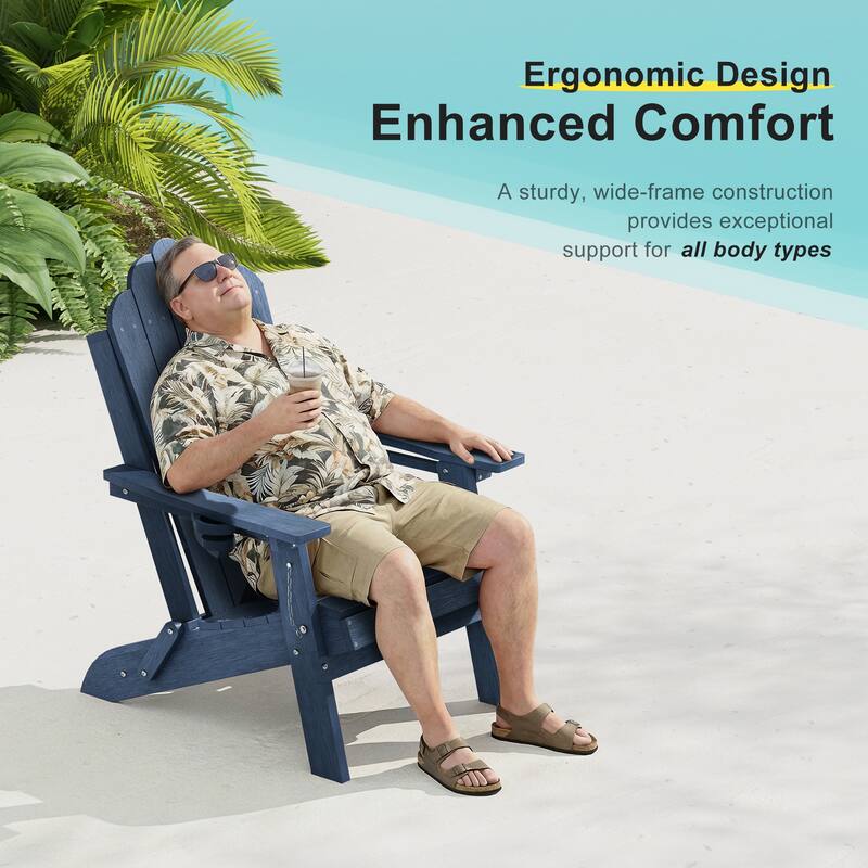 HDPE All-Weather Folding Adirondack Chair with Cup Holder