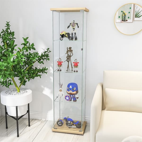 Glass Display with 4 Shelves,Floor Standing Curio