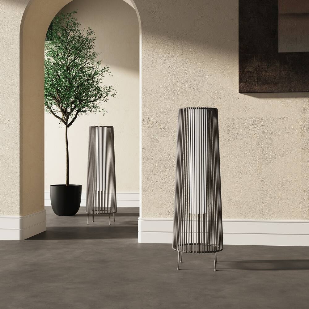 2-Pack Outdoor All-Weather Rattan Solar Light Patio Floor Lamp For Porch