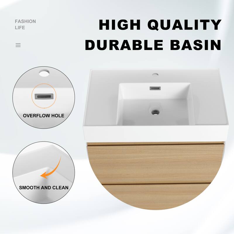 BNK 24/30 inch Freestanding Single Sink Bathroom Vanity with 2 Soft Close Drawers