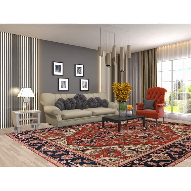 Geometric Heriz Serapi Oriental Rug Living Room Handmade Wool Carpet - 8'10" x 11'11"