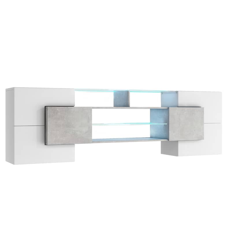 Modern Stylish TV Stand for TVs up to 88 Inches with LED Color-Changing Lights and 2 Glass Shelves, for Living Rooms