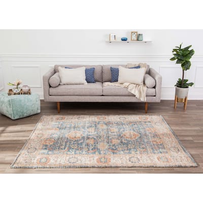 Jani Lucy Blue Floral Jute/Chenille Area Rug