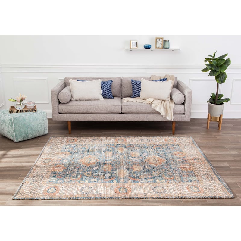 Jani Lucy Blue Floral Jute/Chenille Area Rug
