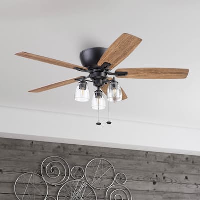 52" Prominence Home Arthur Espresso Industrial Farmhouse Flush Mount LED Ceiling Fan with Light, Pull Chain - 52