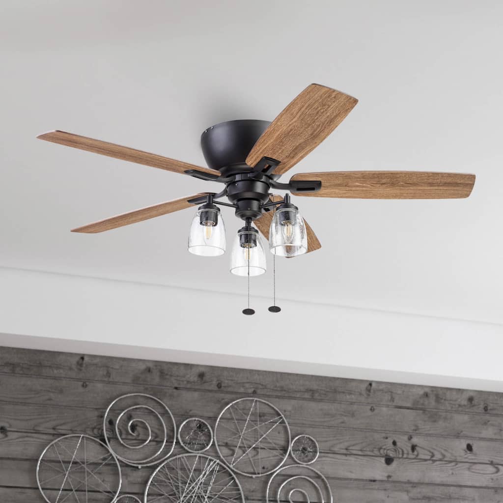 52" Prominence Home Arthur Espresso Industrial Farmhouse Flush Mount LED Ceiling Fan with Light, Pull Chain - 52