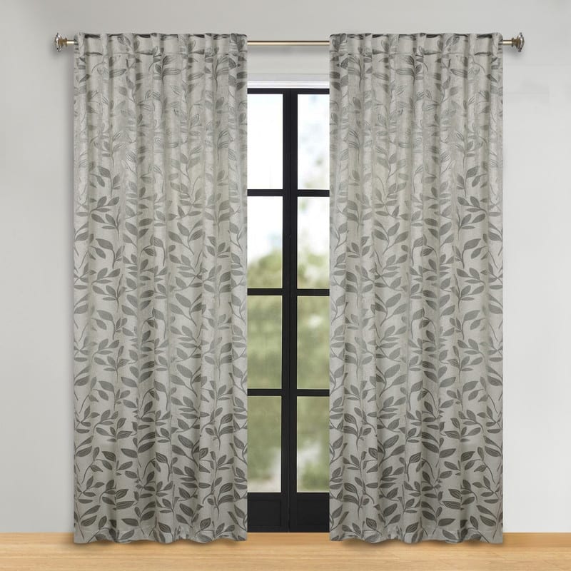 Superior Leaves Machine Washable Room Darkening Curtains with Back Tabs, Set of 2