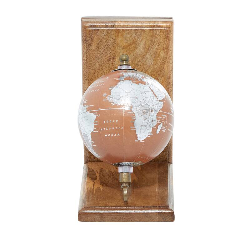 Wood Globe Bookends - Set of 2 Brown - Roche River Decor - 4"W x 6"L x 7"H