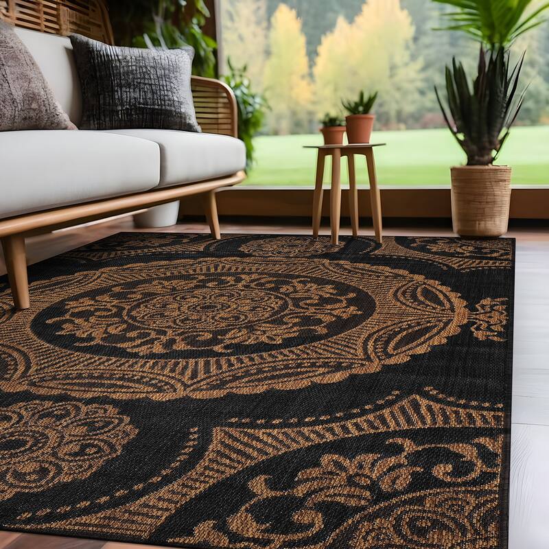 Beverly Rug Blue Medallion Indoor Outdoor Rug, Outside Carpet for Patio, Deck, Porch