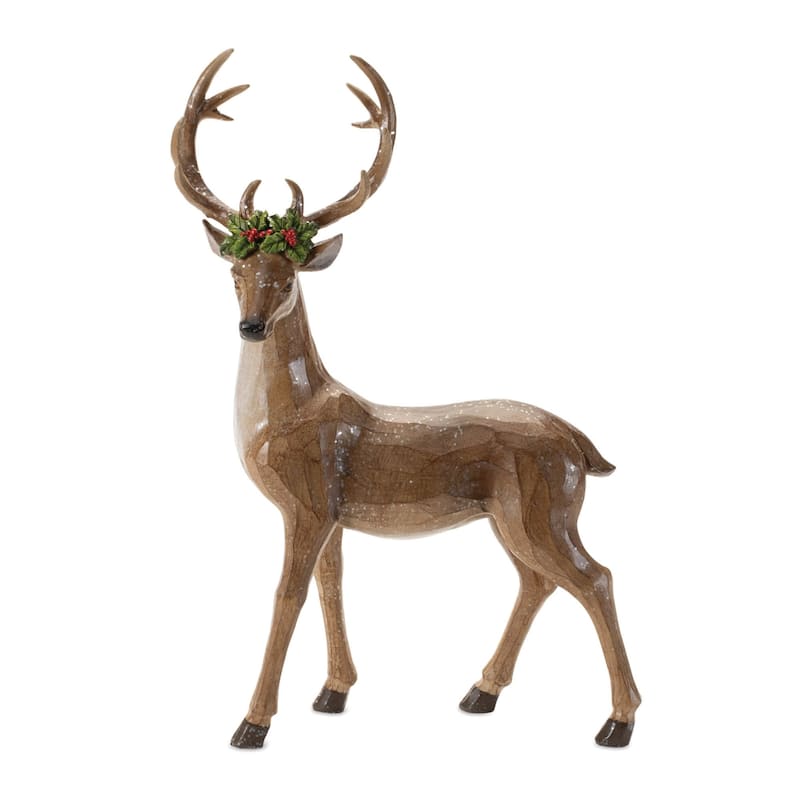 Reindeer with Holly Christmas Figurines - 13" - Set of 2