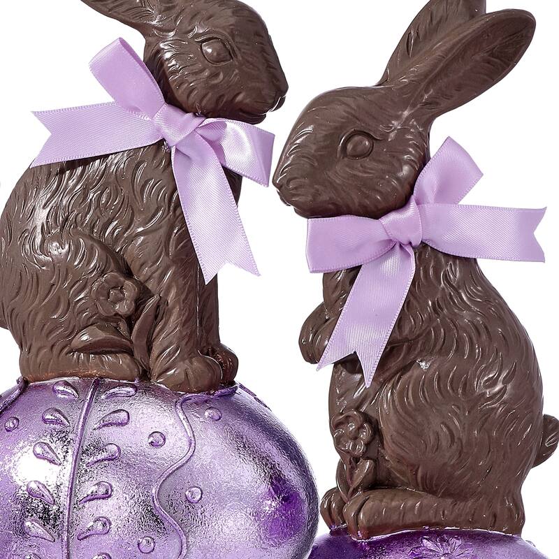 10" Resin Bunny On Metallic Egg Set of 2