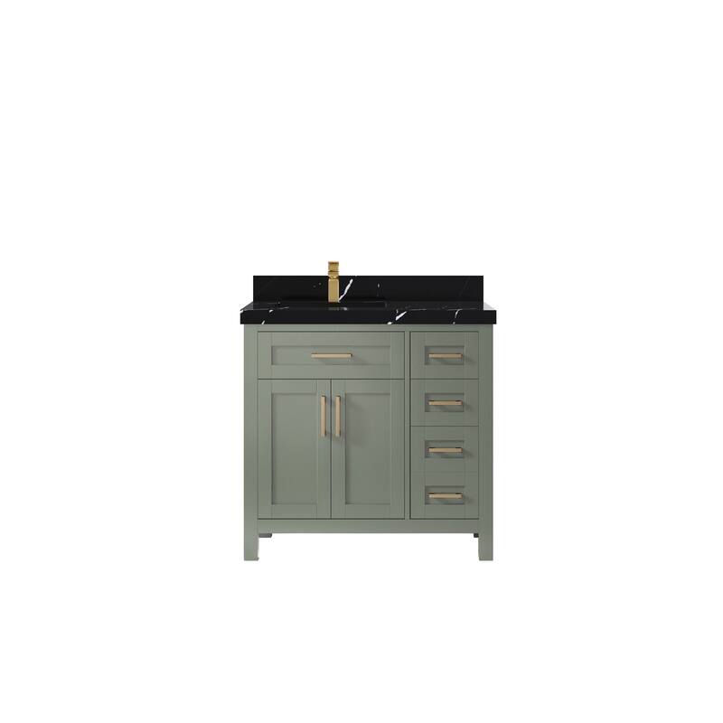 Willow Collections 36 in. W x 22 in. D Cambridge Left Offset Sink Bathroom Vanity with Countertop - 2”Calacatta Black - Evergreen