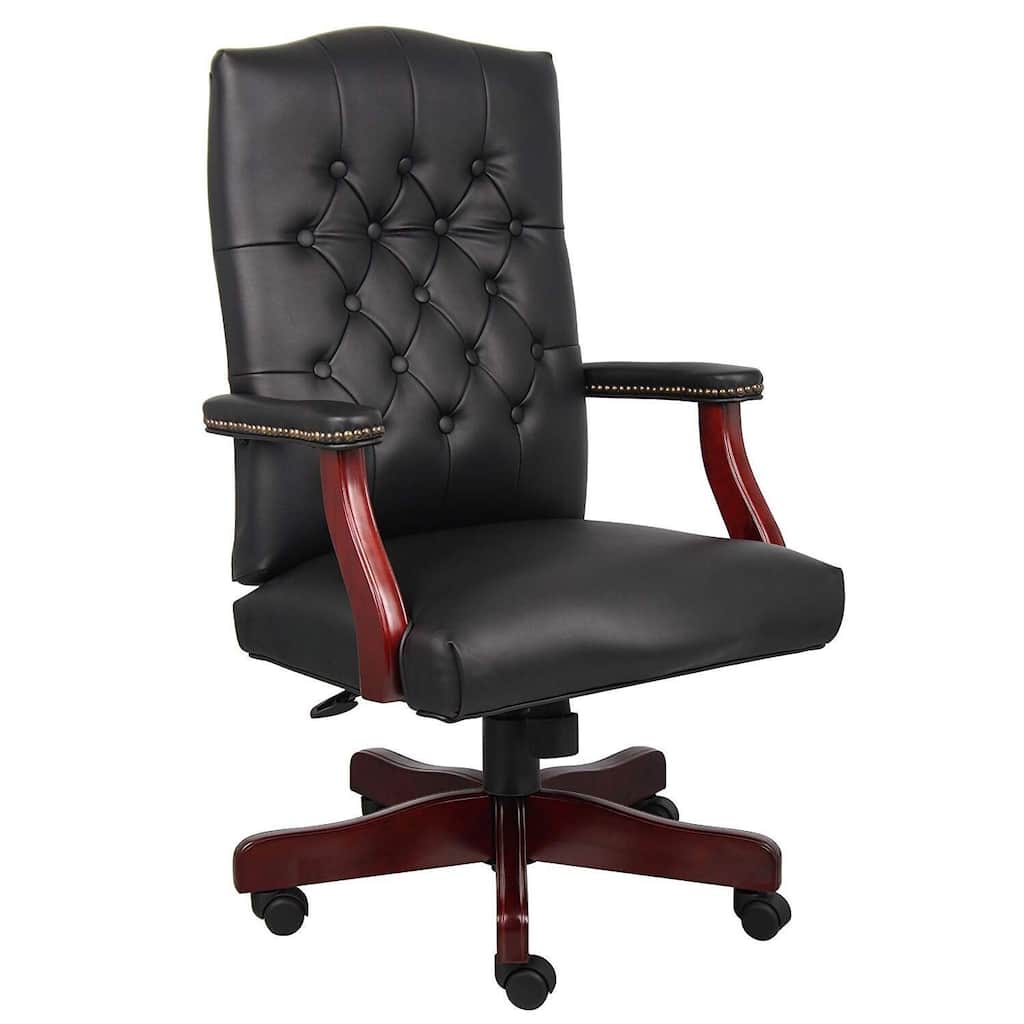 Classic Tufted Executive Office Chair with Wood Frame, Nailhead Trim, Tilt Function, Swivel Base and Casters