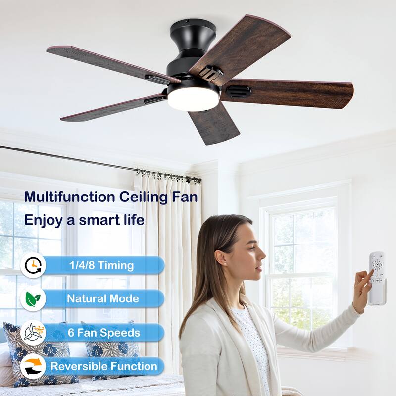 42" Low Profile Ceiling Fan with Light and Remote Control, Flush Mount, Reversible, 3CCT