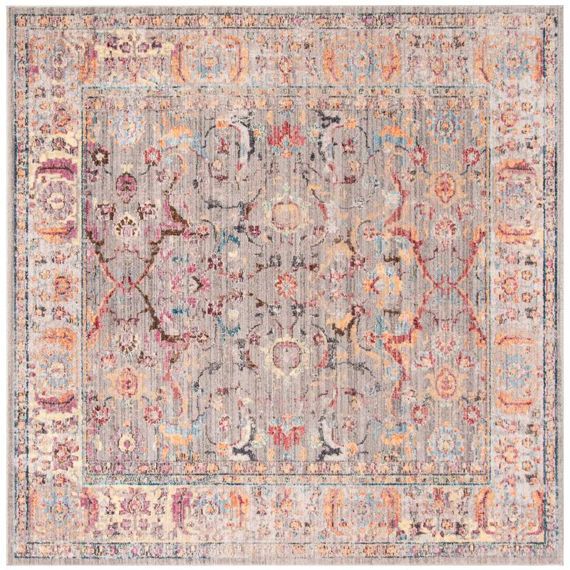 SAFAVIEH Bristol Yseult Vintage Boho Oriental Polyester Rug - 7' Square - Grey/Light Grey