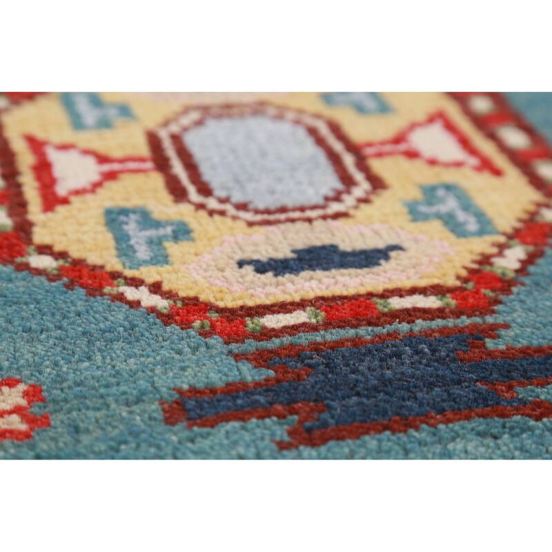 Hand Knotted Oriental 100% Wool Carpet Traditional All-Over Navy Blue & Blues Kazak Area Rug - 12' 1'' X 9' 1''