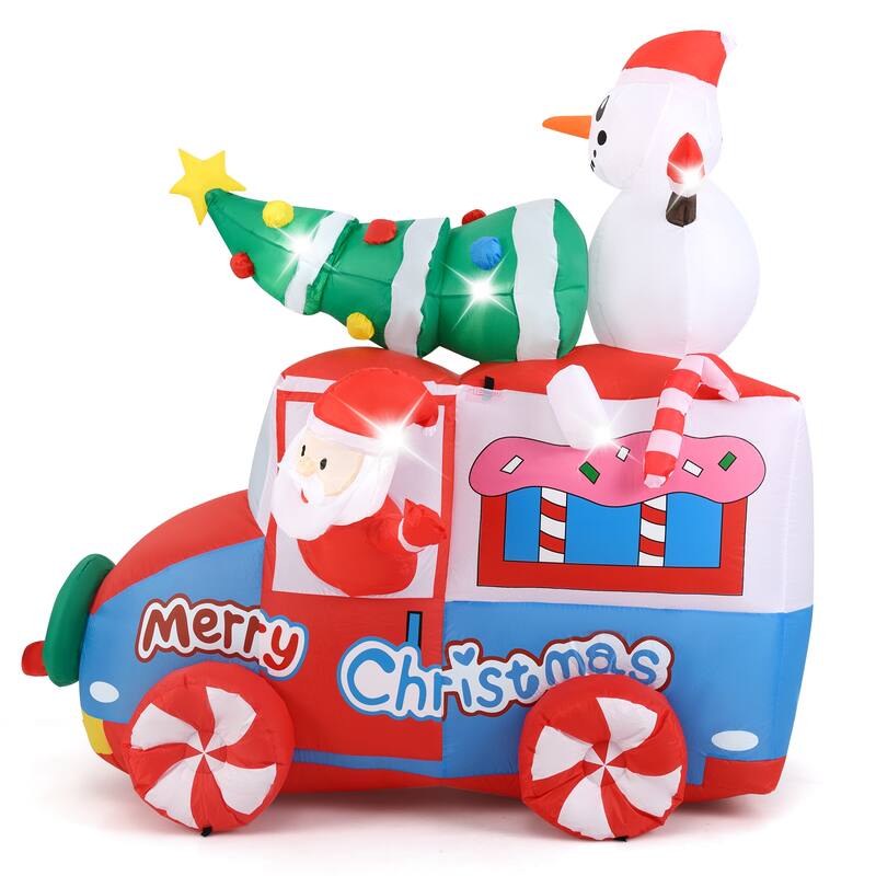 Gymax 6 ft Christmas Inflatable Santa on Car w/ Santa Clause Snowma