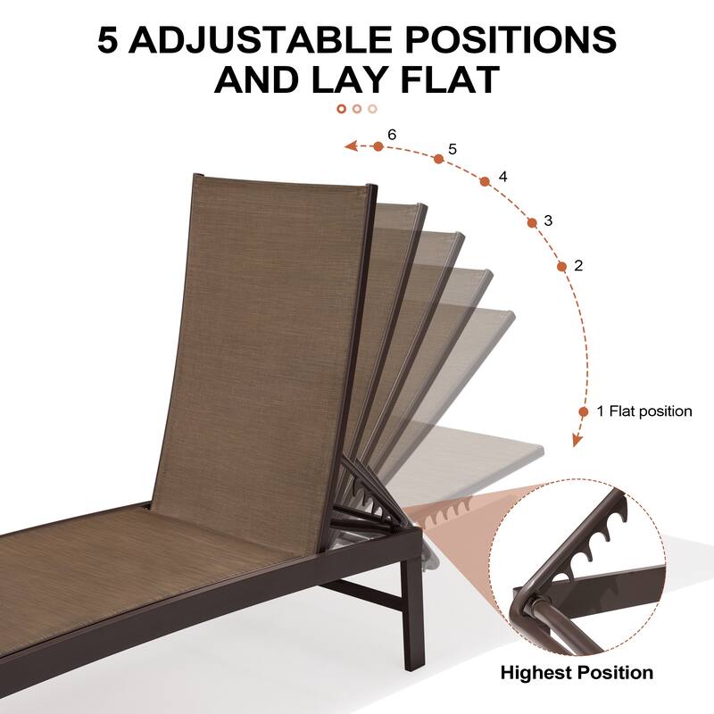 Outdoor Adjustable Aluminum Chaise Lounge Chairs for Patio Pool Terrace - See Picture