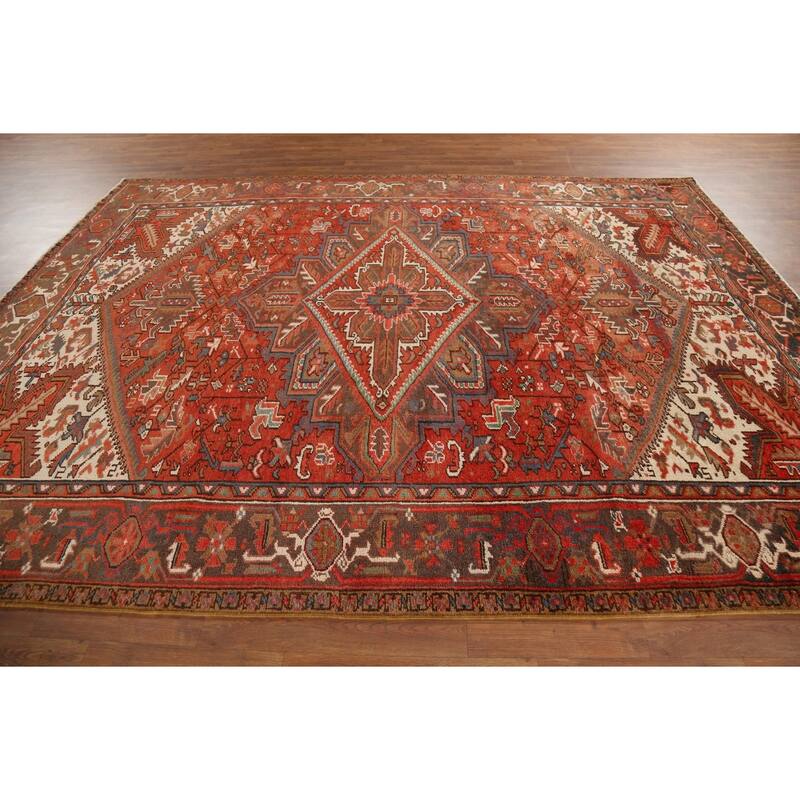 Geometric Heriz Persian Vintage Area Rug Hand-Knotted Wool Carpet - 8'3"x 10'10"