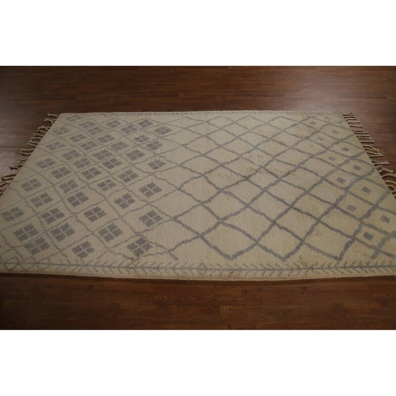 All-Over Trellis Moroccan Oriental Area Rug Hand-Knotted Wool Carpet - 5'0" x 8'1"