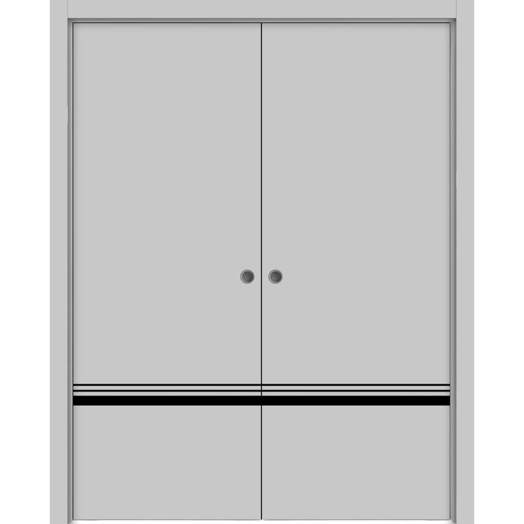 French Double Pocket Doors 36x80 Planum 0012 Grey Matte Kit Trims Rail