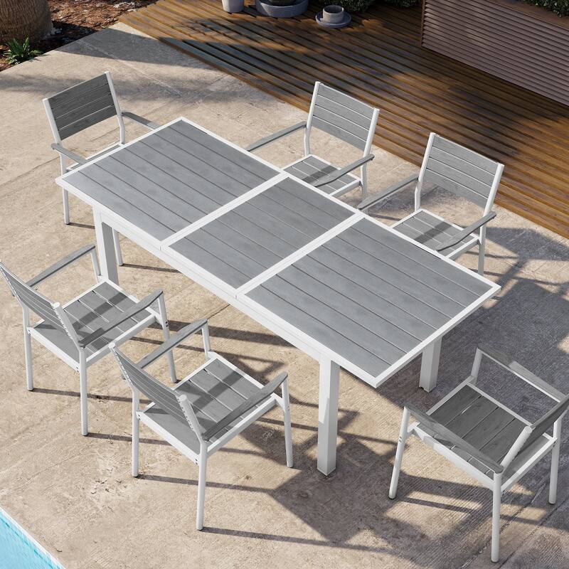 Outdoor Extendable Dining Table Aluminum with Extension Leaf - 63.19-83.07" L x 33.66" W x 30.51" H