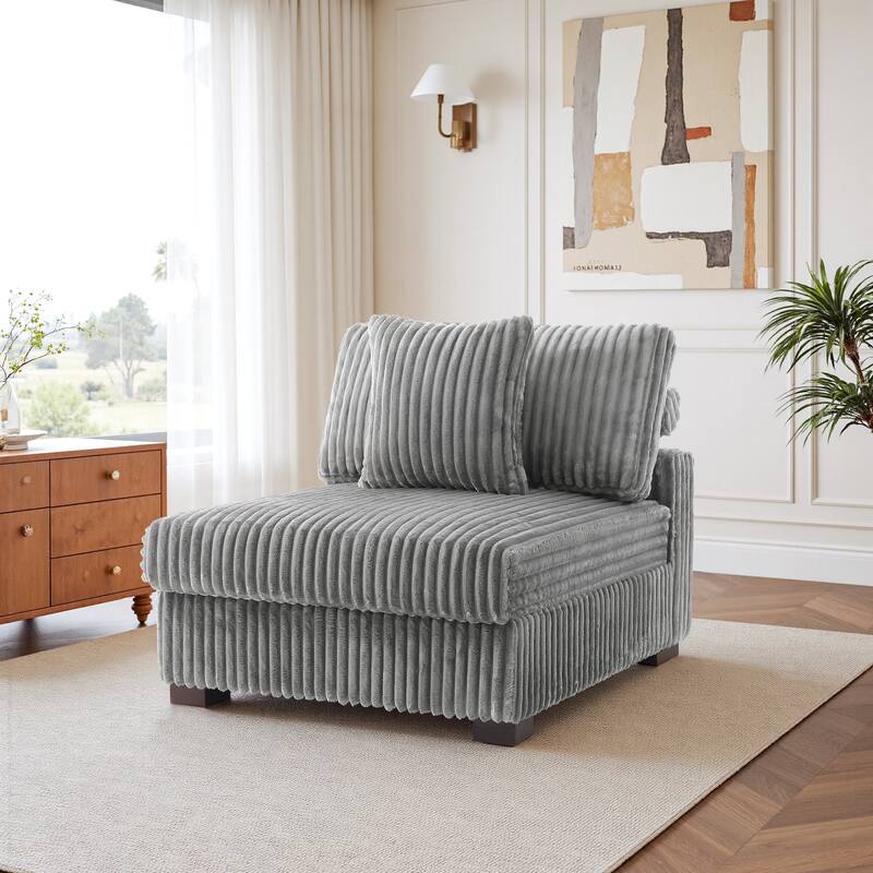 35.7" W Plush Corduroy Upholstered Armless Modular Sofa Chair