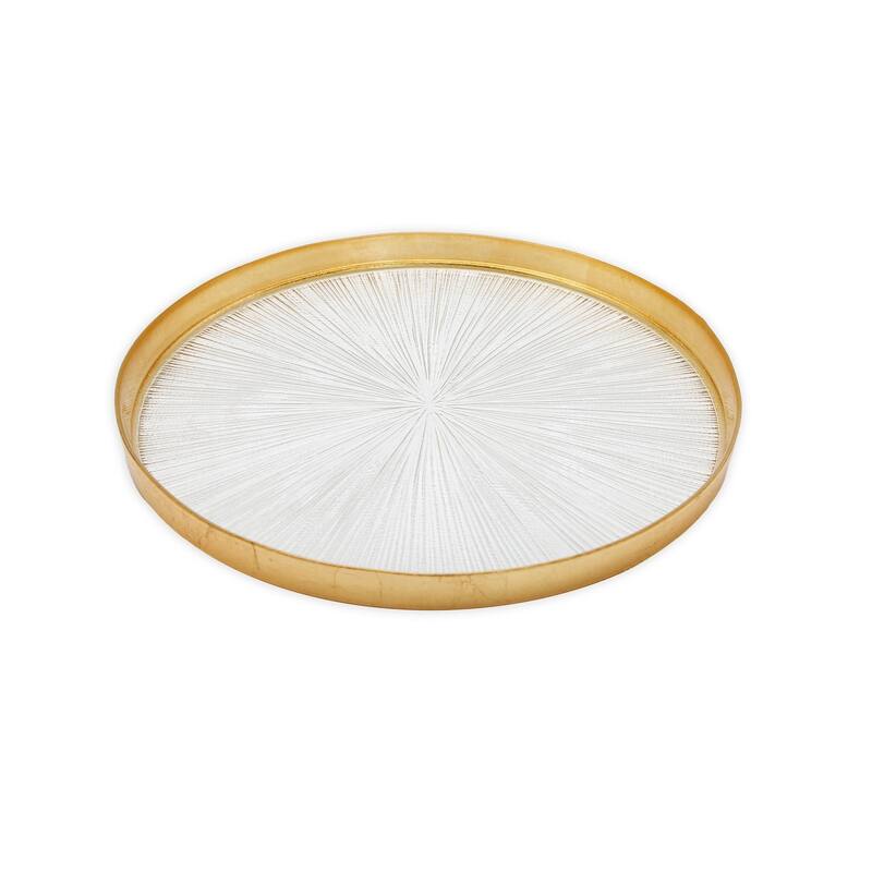 Set of 4 Crystal Glass Chargers with Gold Border 13"D