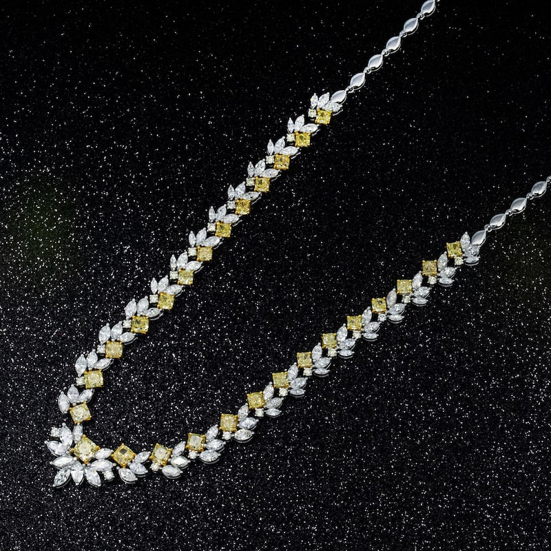 House Of Leon 18K White Gold Yellow Diamond Necklace 21.88ct