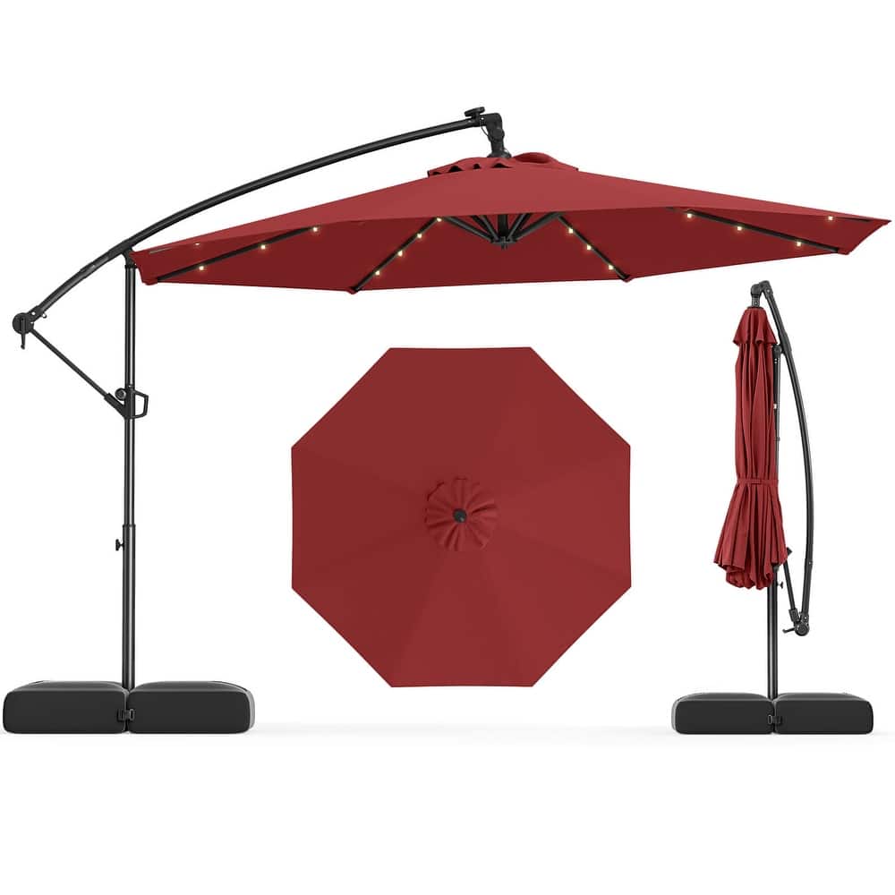 Costway 10 FT Solar Offset Hanging Umbrella Patio Cantilever Umbrella