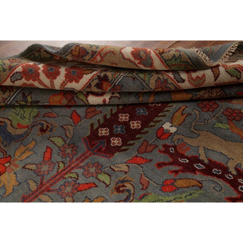 Hunting Animals Design Ziegler Indian Rug Handmade Gray Wool Carpet - 8'11"x 11'8"