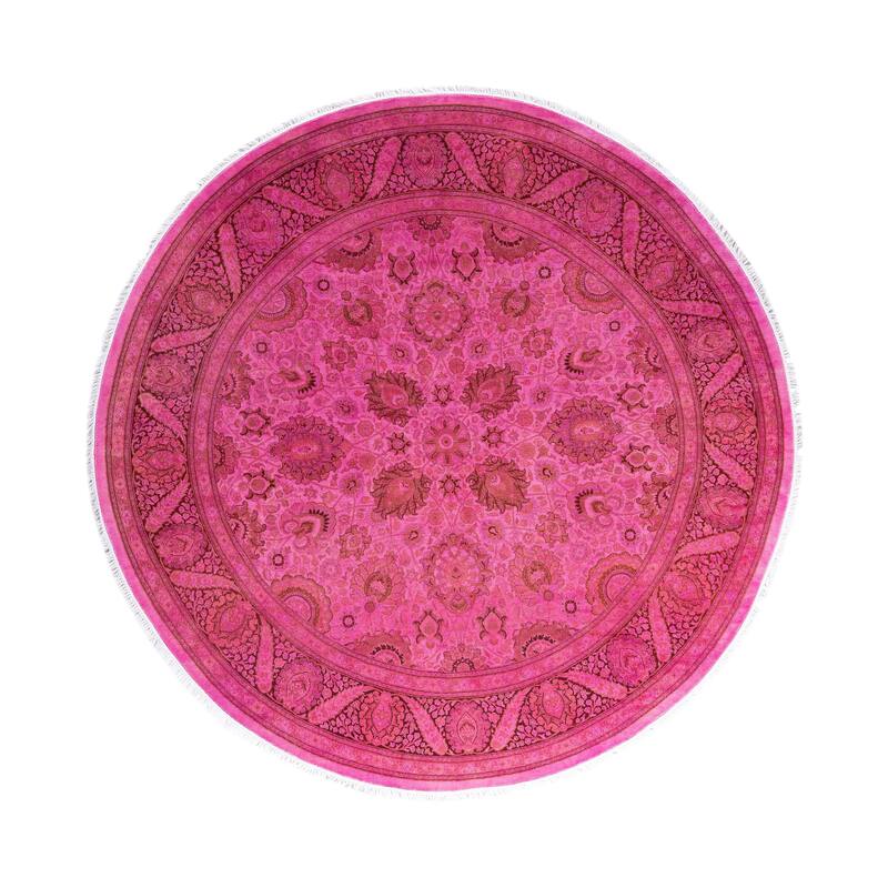 Overdyed One-of-a-Kind Hand-Knotted Round Area Rug - Pink - 7' 1" x 7' 1"
