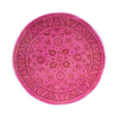Overdyed One-of-a-Kind Hand-Knotted Round Area Rug - Pink - 7' 1" x 7' 1"