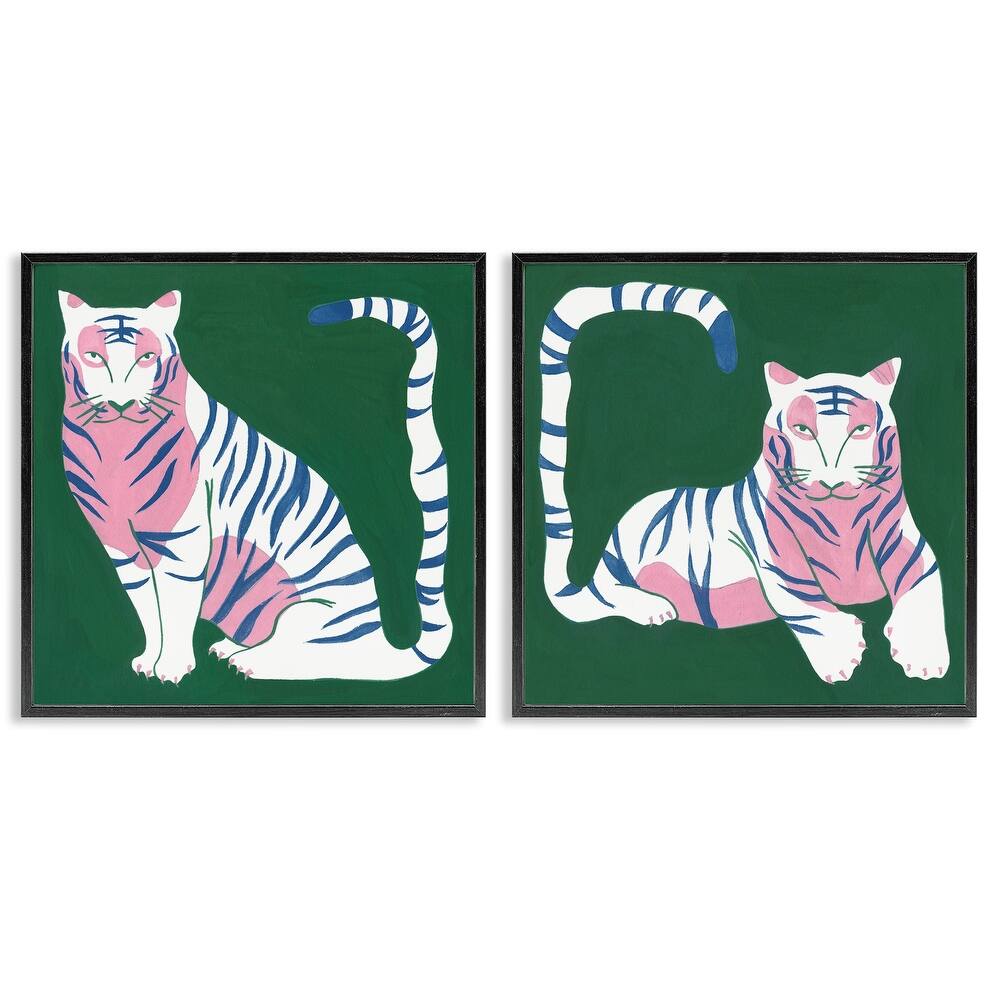 Stupell Fierce Lounging Tigers Framed Giclee Art Design By Melissa Wang (Set of 2)