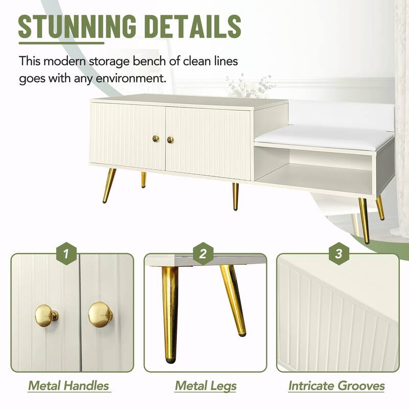 Modern Shoe Storage Bench with Hidden Compartment and Upholstered Cushion