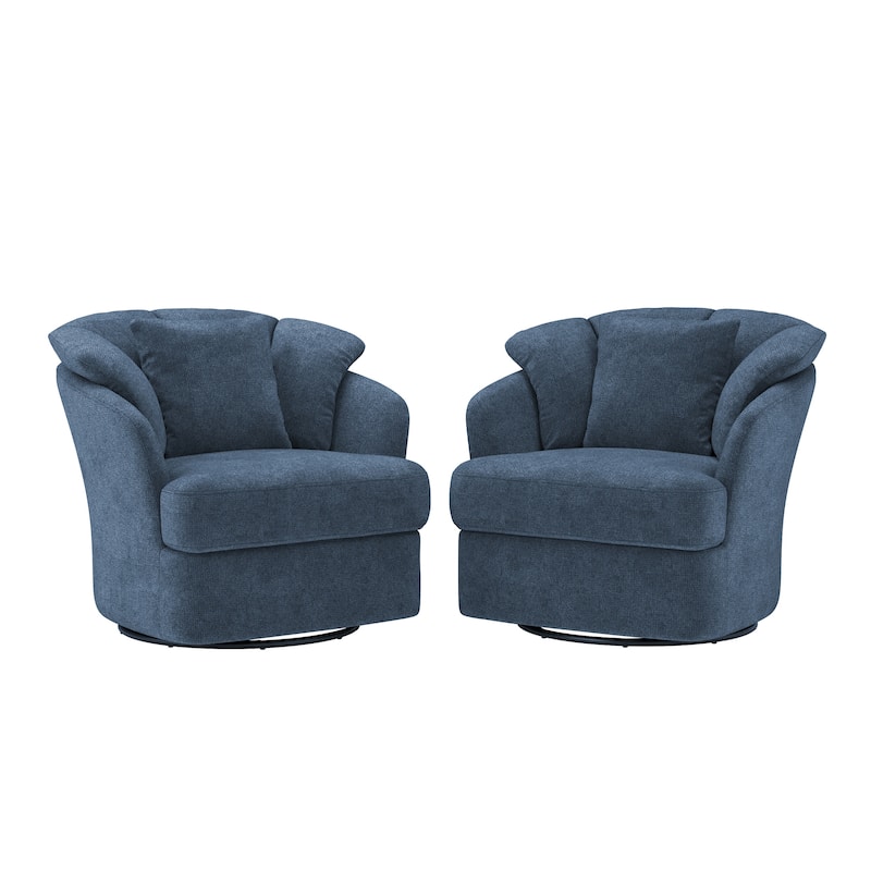 LUE BONA Oversized Swivel Accent Chair, Modern Barrel Chair with Double Cushion Set of 2 - N/A